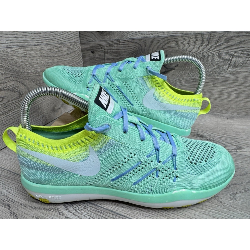 Nike Free Focus Flyknit Training Shoes Womens Size 6 Green Yellow 844817-302